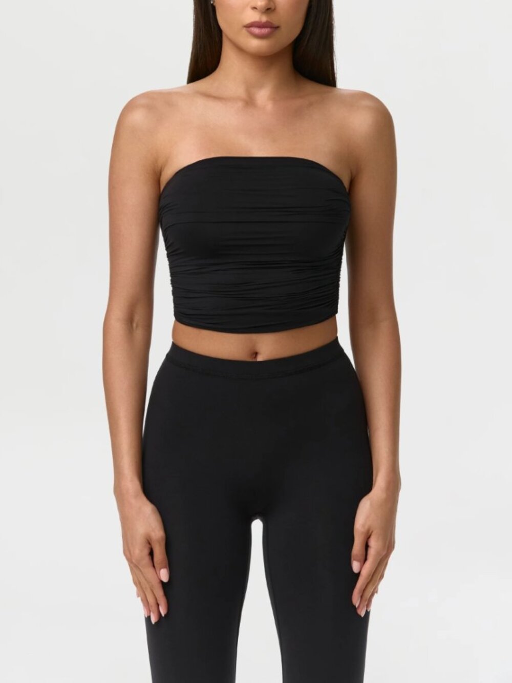 Naked Wardrobe Black Tube Cropped Top Bodycon Buttery Soft Womens Size M NWT